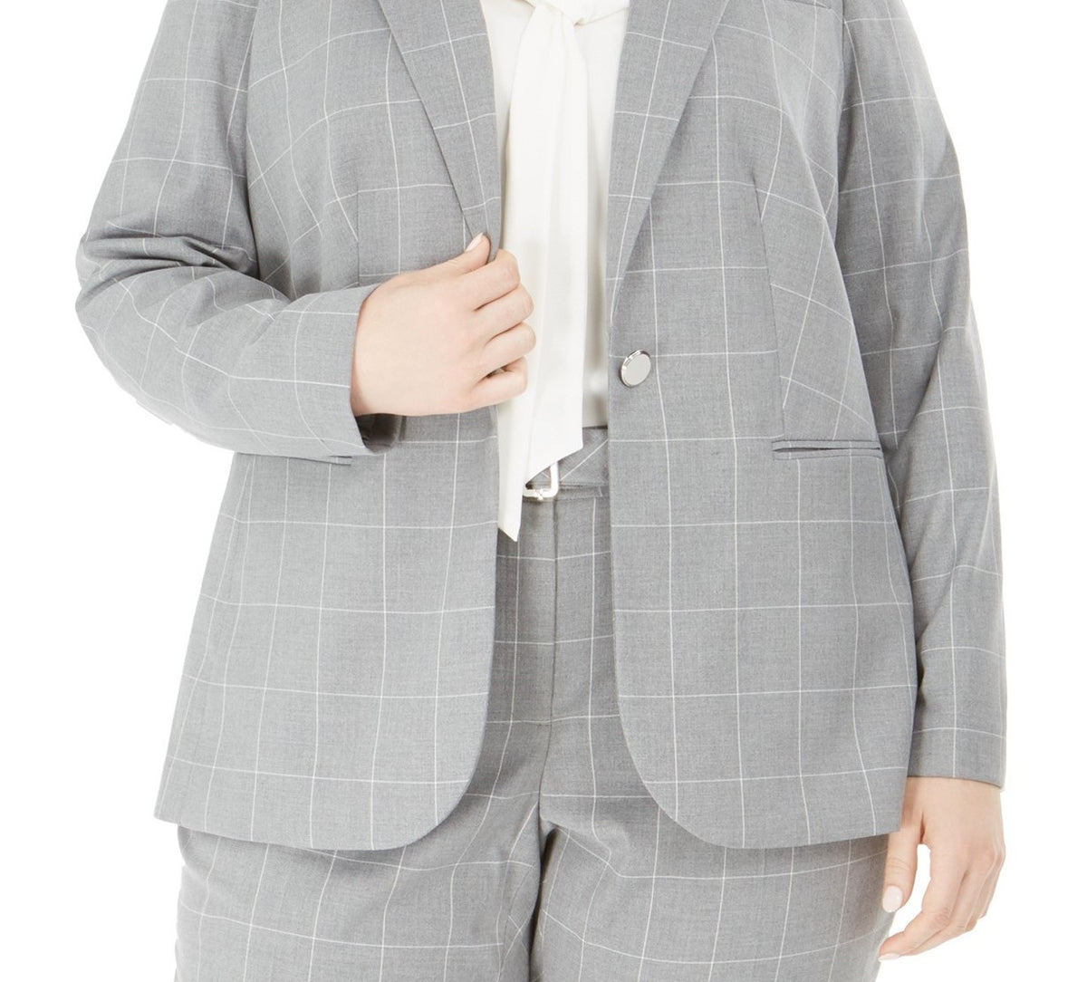 Calvin Klein Women's Windowpane Plaid Jacket Silver Size 12