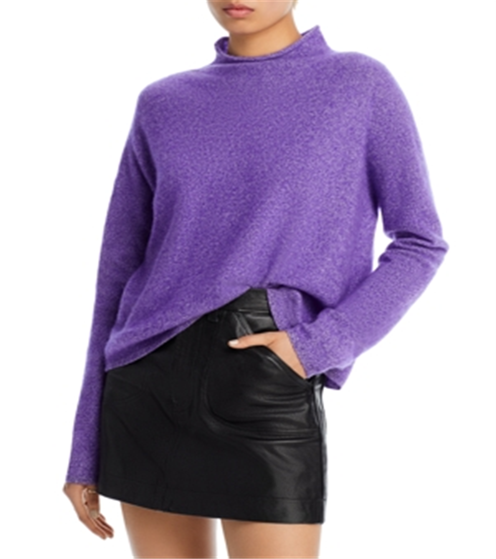 Aqua Cashmere Rolled Edge Mock Neck Brushed Cashmere Sweater Size M