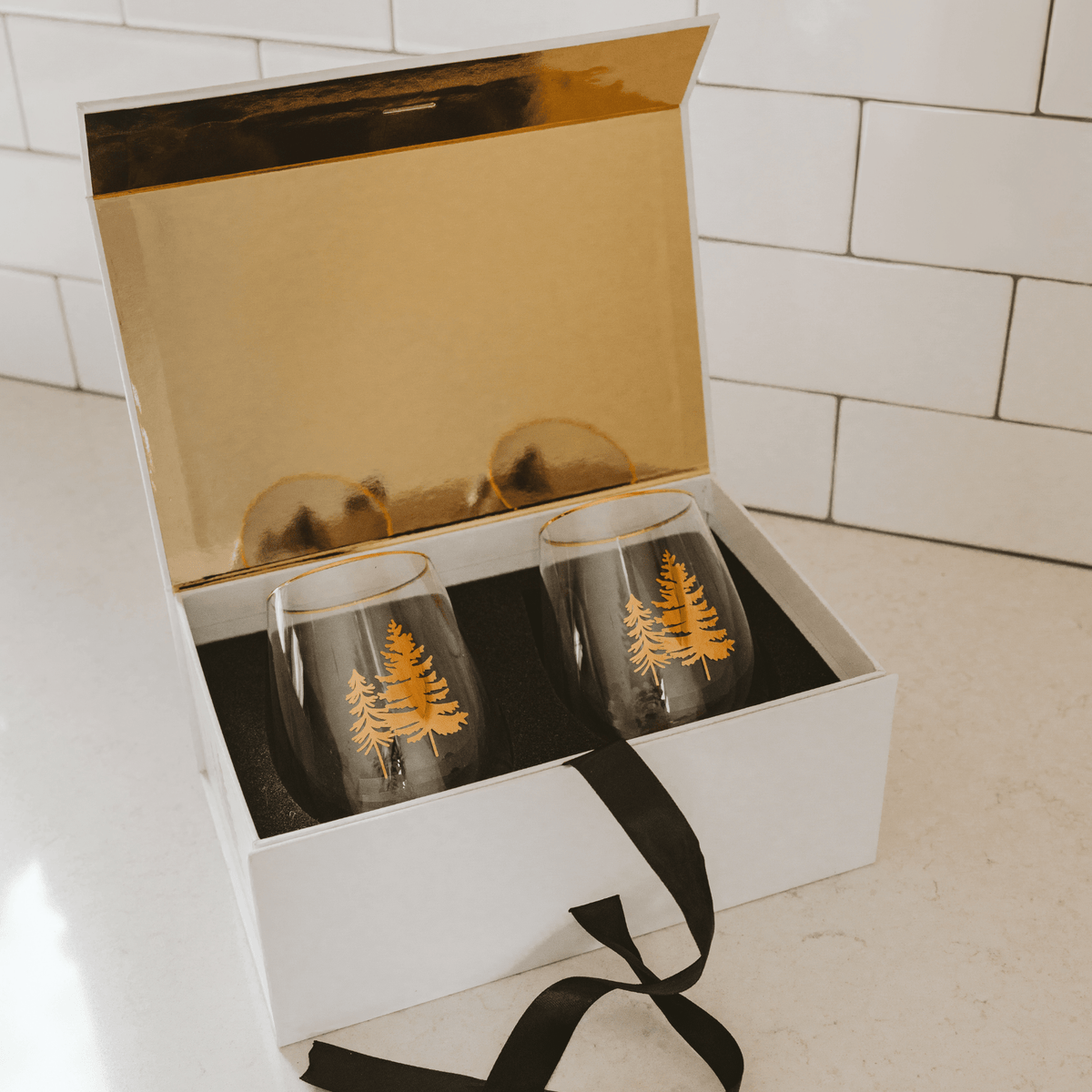 Trees Stemless Wine Glass - Boxed Set of 2