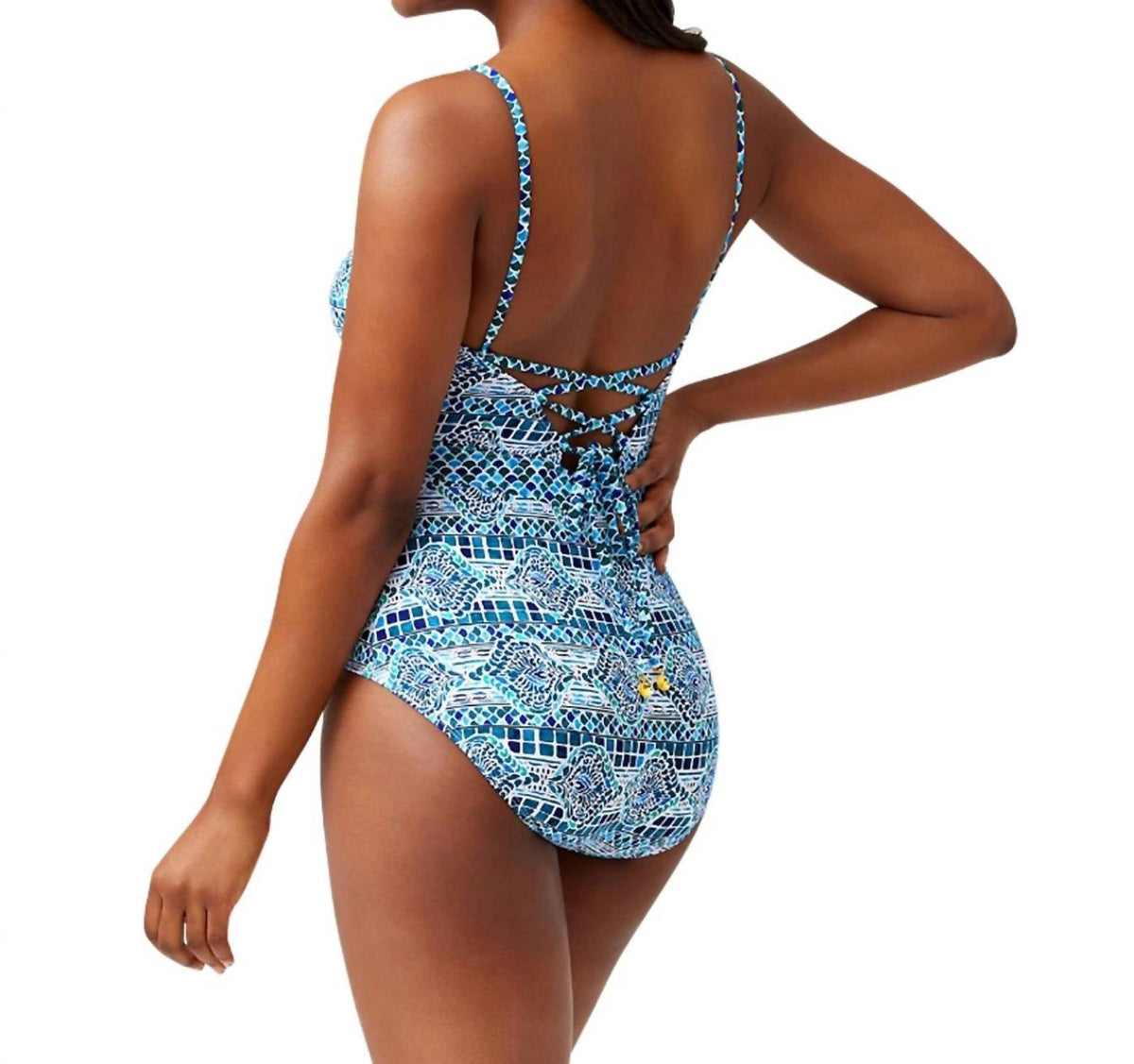 Tommy Bahama - Lace Up Plunge One Piece Swimsuit