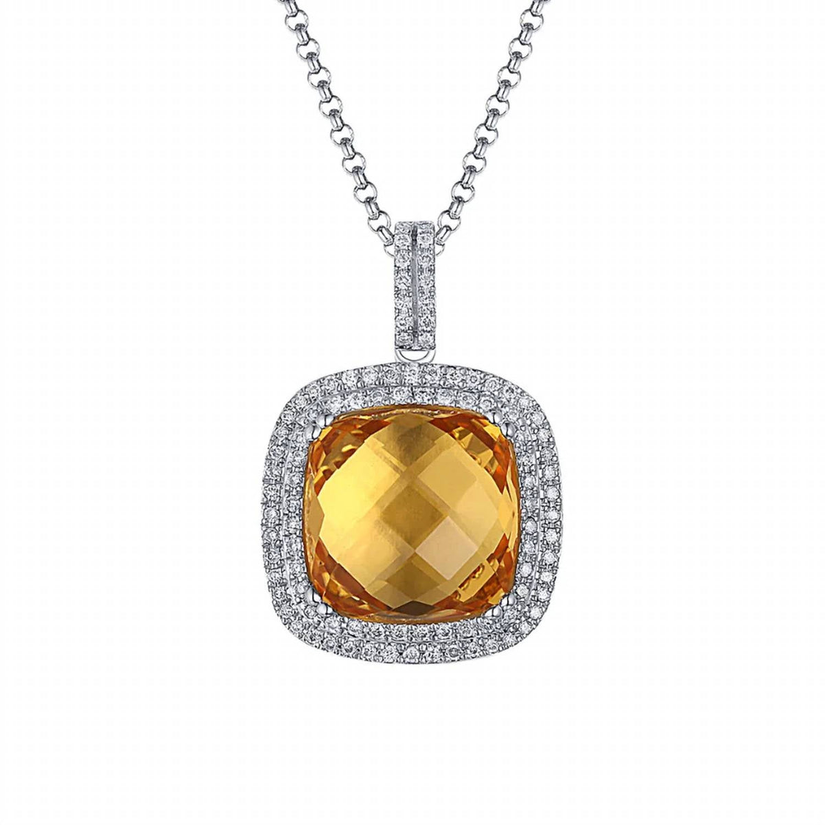 Diana M Jewels - 7.91 Cts Citrine Double Halo Pendant
