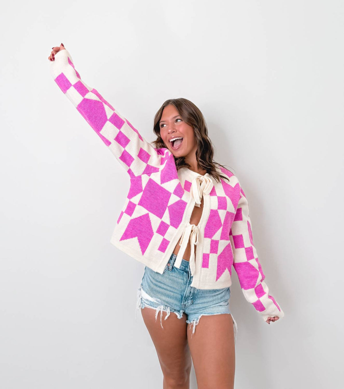 &Merci - Bow-front Crop Sweater Cardigan