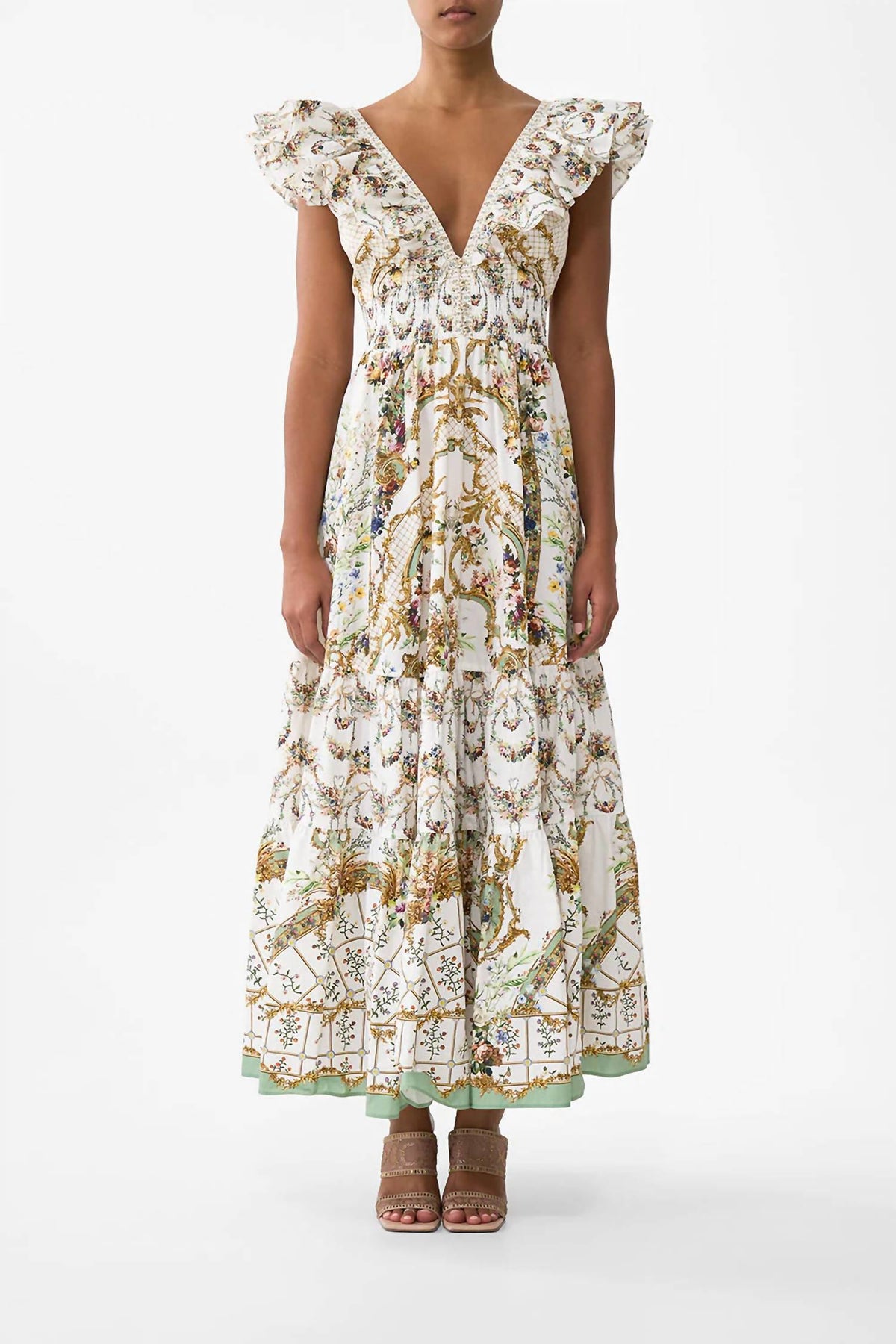 Camilla - Tiered Maxi Dress With Neck Frill