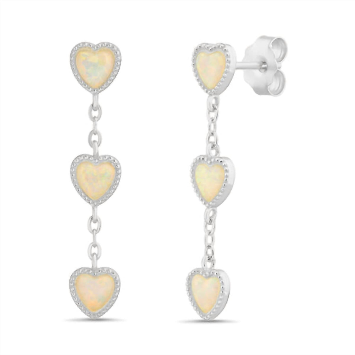 Atlanta Jewelers Supply - Women's Sterling Opal Triple Dangling Heart Post Earrings