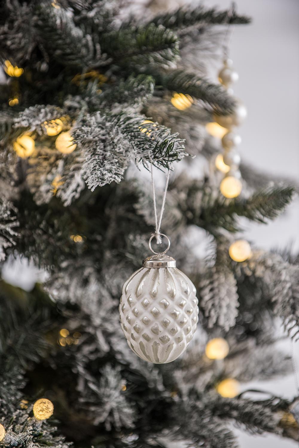 Set of 12-White Glass Ornaments – Elegant Decorative Hanging Christmas Tree Set