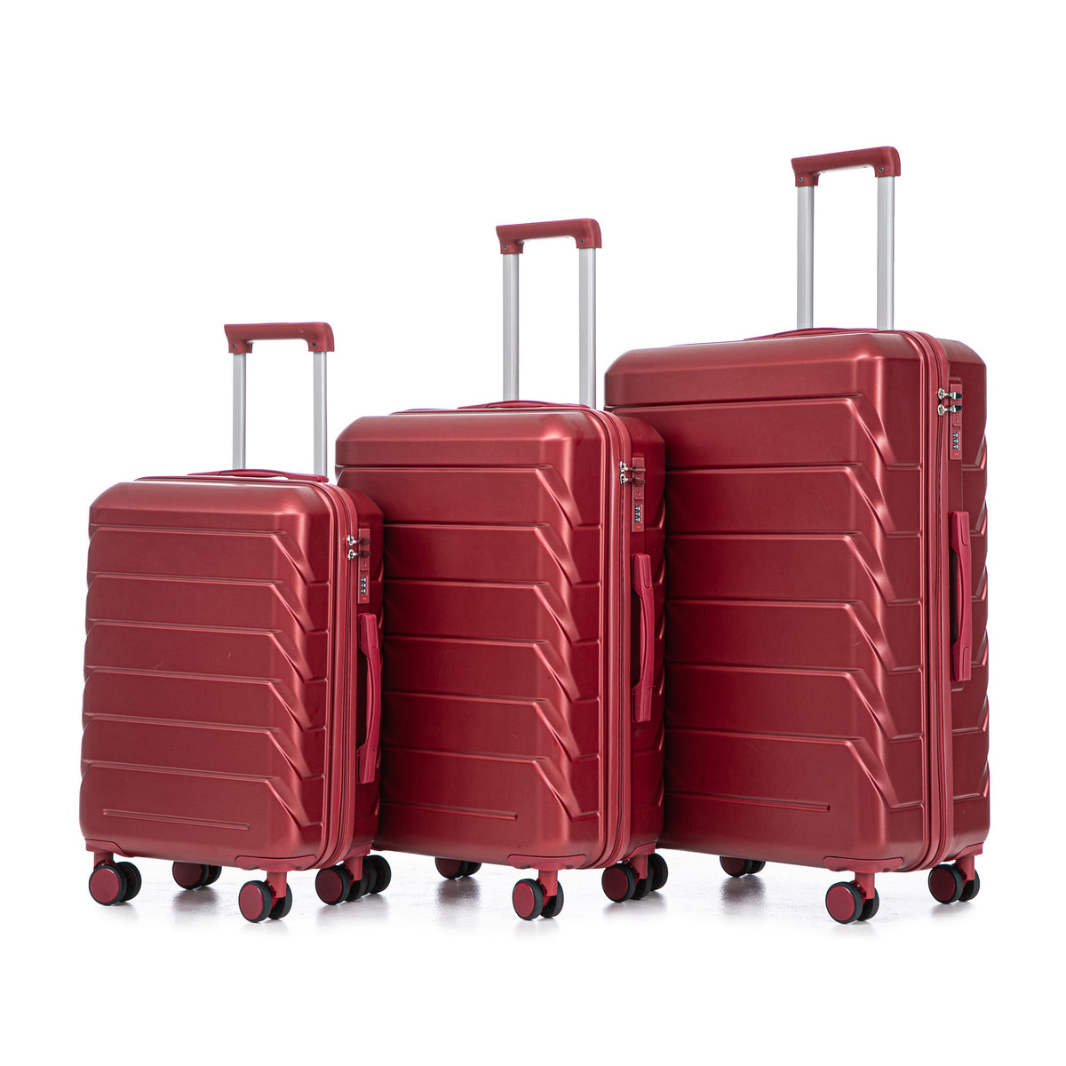 3-Piece Luggage Set – 20" / 24" / 28" ABS Spinner Suitcase with 360° Wheels & Combination Lock- Wine Red