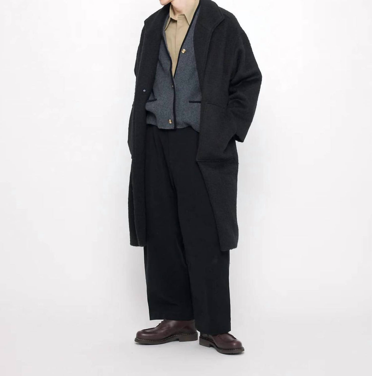 7115 By Szeki - V-neck Pockets Trimmed Cardigan