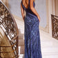 Jovani - V-neck Sequin High Slit