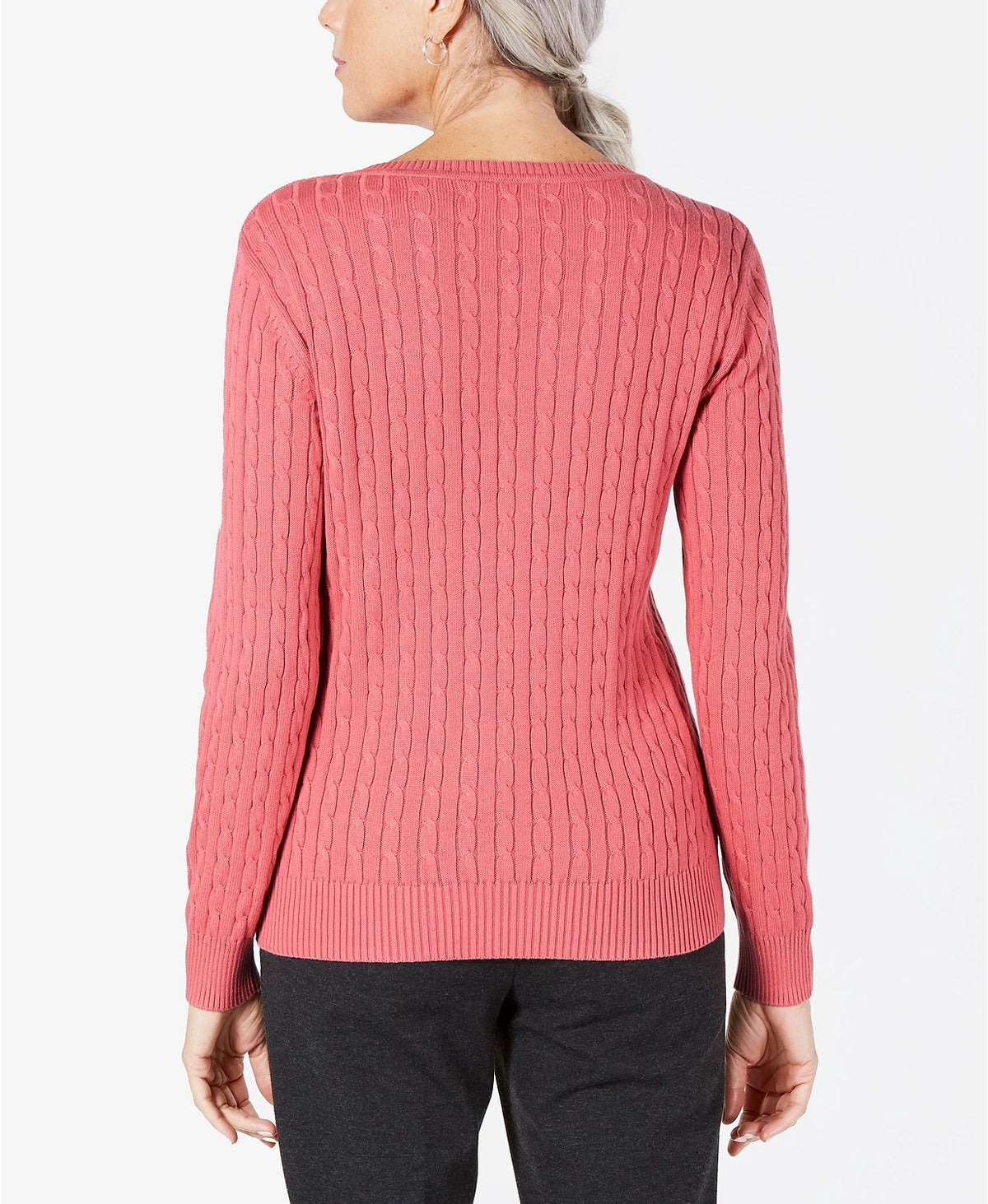 Karen Scott Women's Solid Cable Knit V Neck Sweater Pink Size X-Large