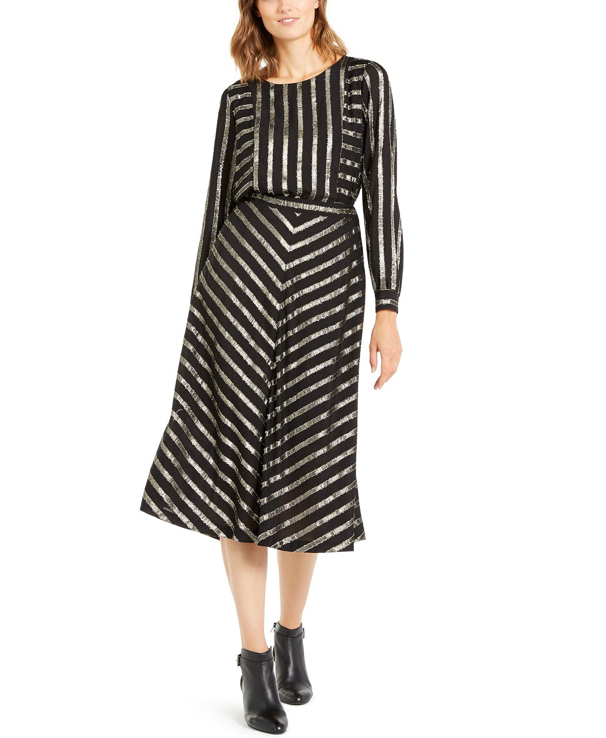 Alfani Women's Metallic-Stripe Top Black Size Medium