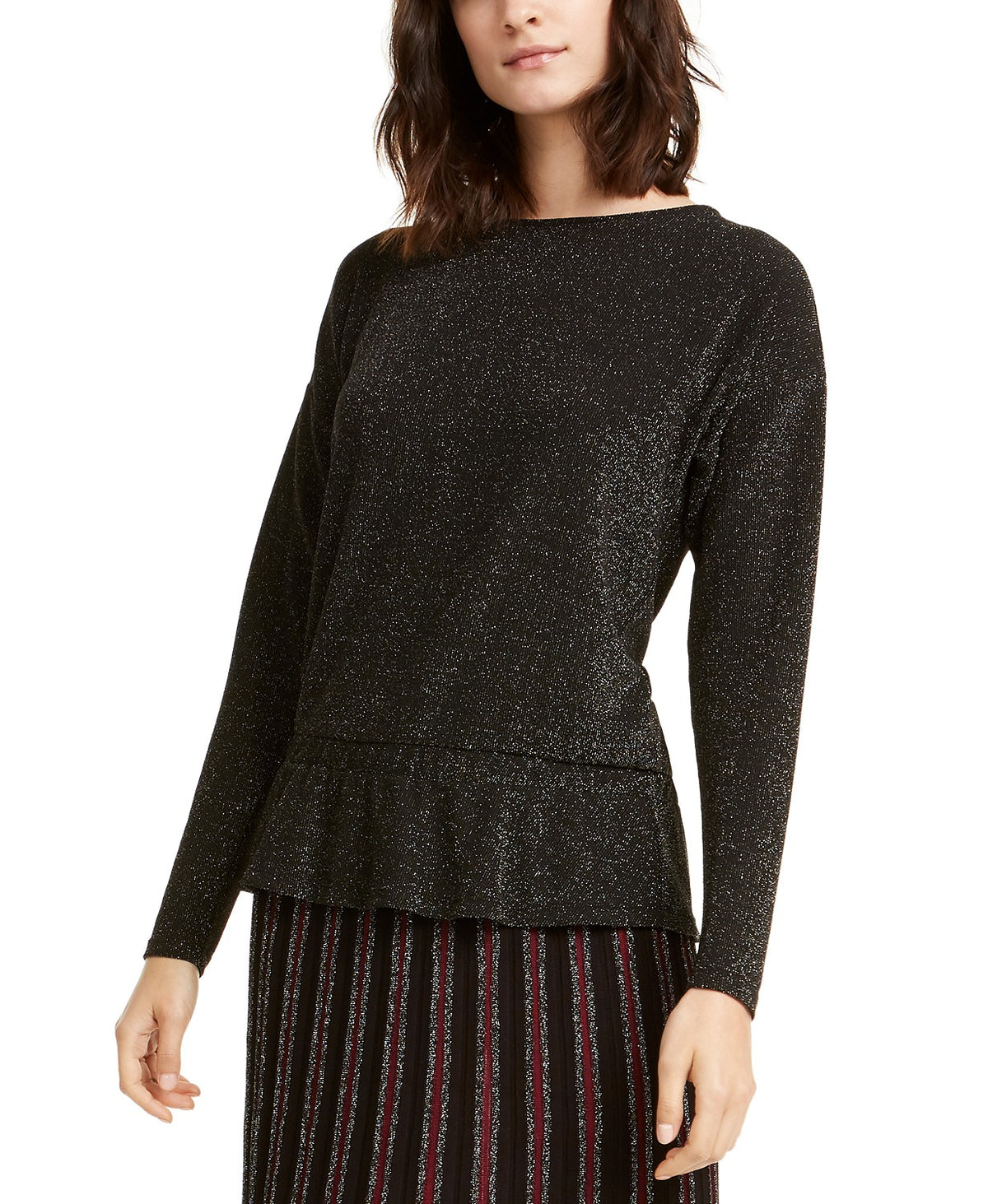 Alfani Women's Metallic Peplum Top Black Size Medium