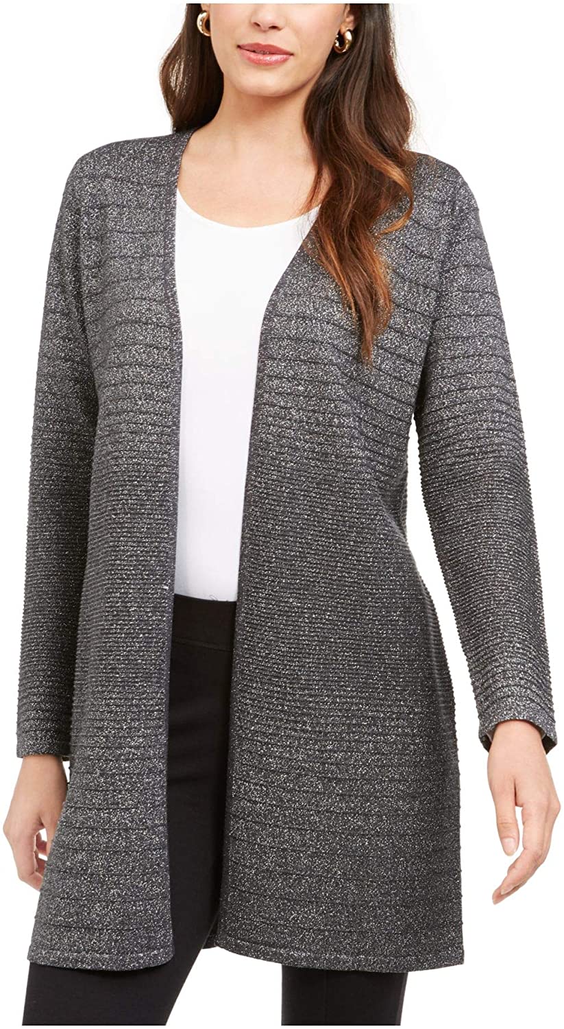 Alfani Women's Ribbed Metallic Cardigan Gray Size Small