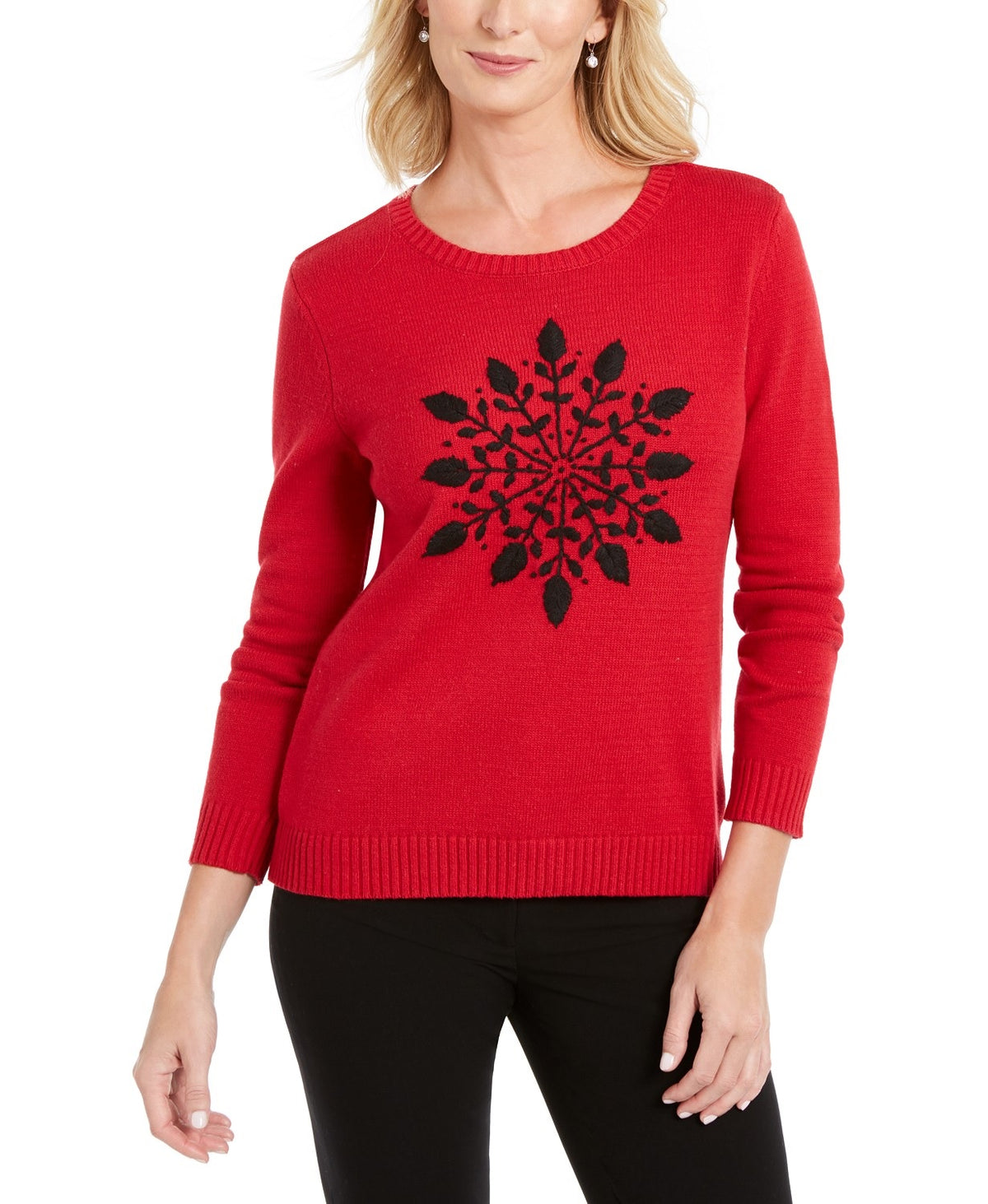 Karen Scott Women's Snowflake Applique Sweater Red Size Small