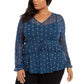 Style & Co Women's Plus Size Ruffle-Front Mesh Top Blue Size 3X