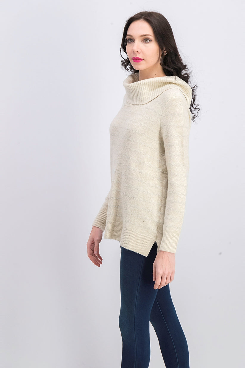 Style & Co Women's Lurex Cowl-Neck Sweater Gray Size Extra Small