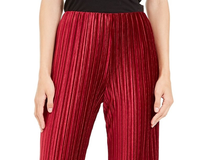 Alfani Women's Petite Pleated Velvet Pants Red Size Medium