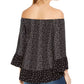 Style & Co Women's Printed Off-The-Shoulder Top Black Size X-Large