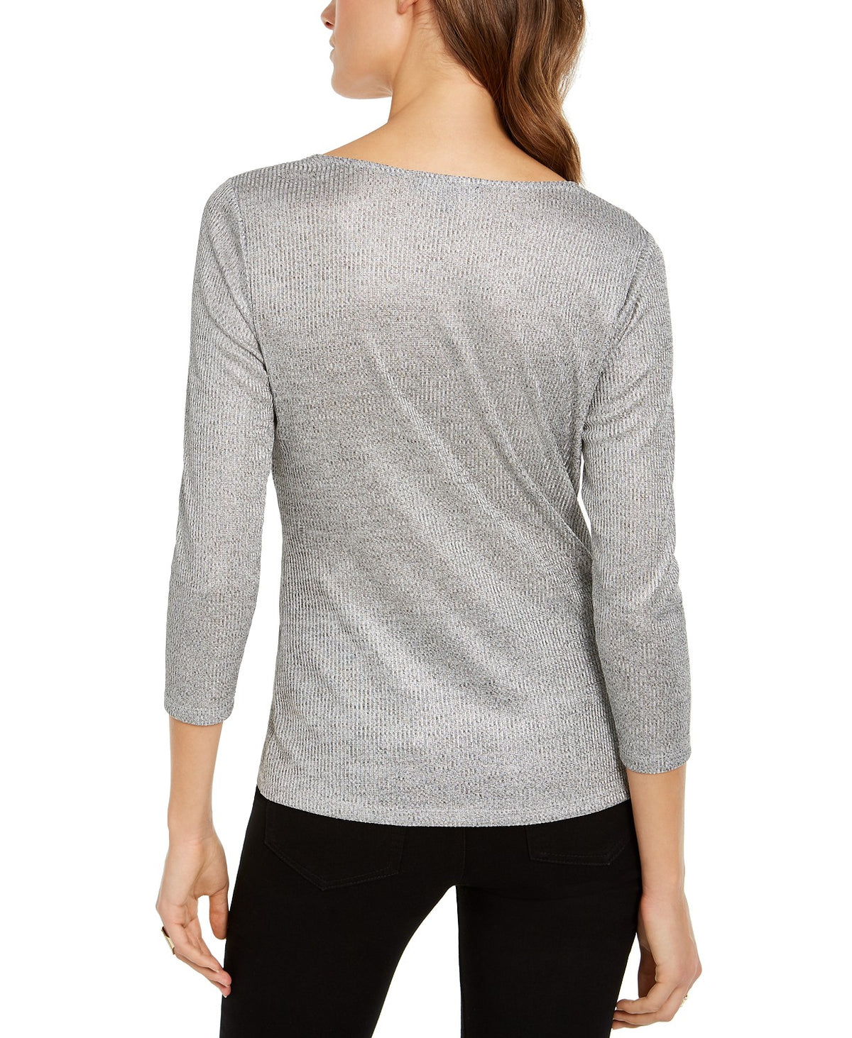 INC International Concepts Women's Criss-Cross Shine Top Silver Size Small