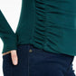 BCX Juniors' Textured Side Ruched Mock Neck Sweater Dark Green Size Small