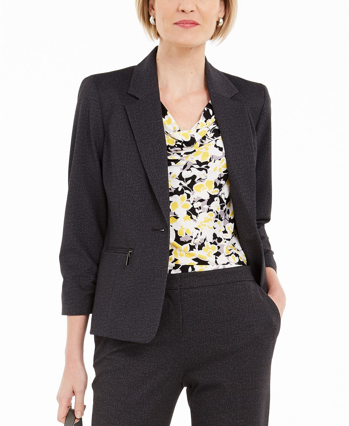 Kasper Women's  Zip-Pocket Blazer Black Size 10