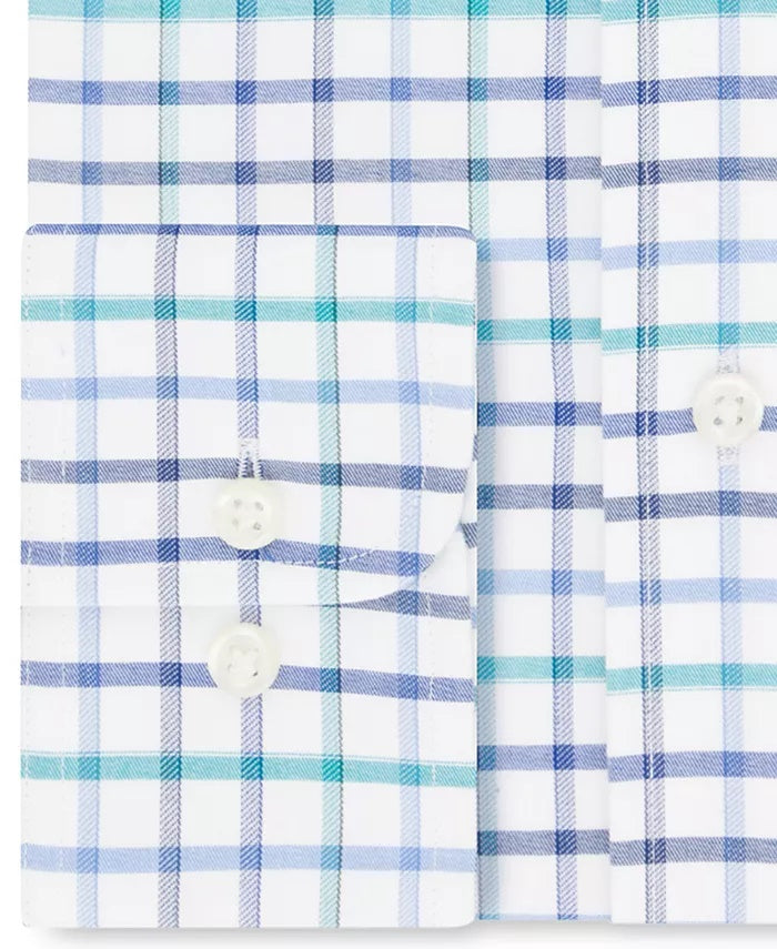 Eagle Men's Classic/Regular-Fit Non-Iron Flex Collar Check Dress Shirt Blue Size 17.1/2X34-35