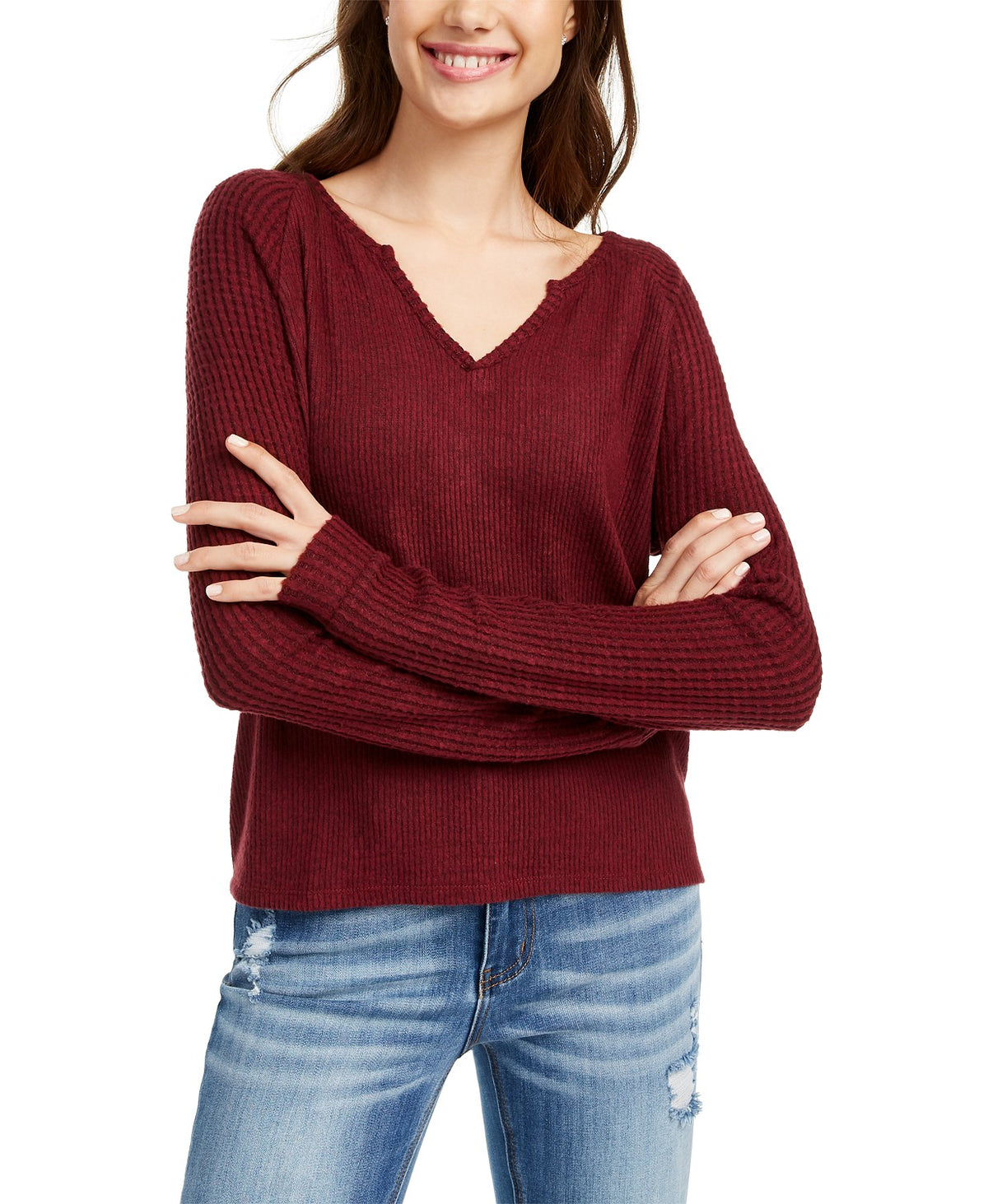 Planet Gold Juniors' Super Soft Ribbed Top Red Size Small