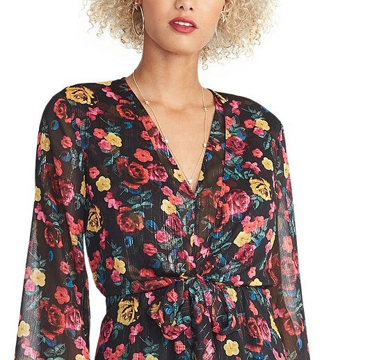 Rachel Rachel Roy Women's Tie-Waist Floral Print Dress Black Size Extra Large