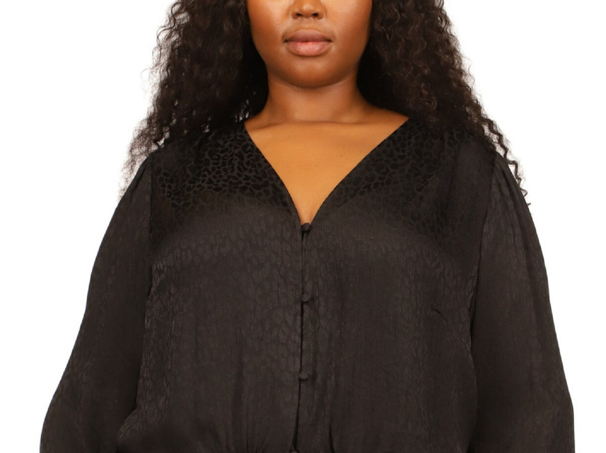 Michael Kors Women's Jacquard Tie Hem Top Black Size 2X