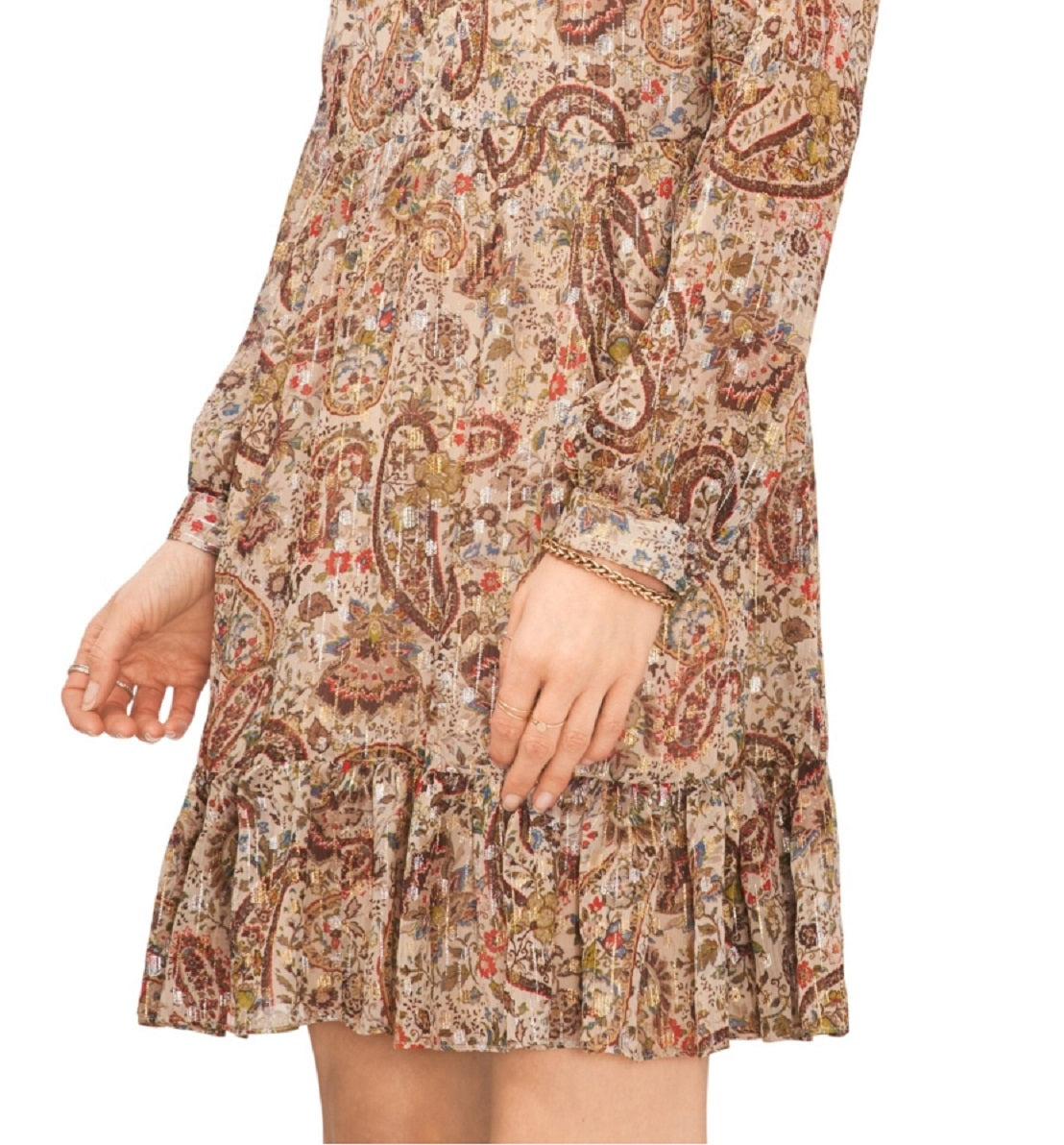 Vince Camuto Women's Long Sleeves With V Neck Dress Brown Size Medium