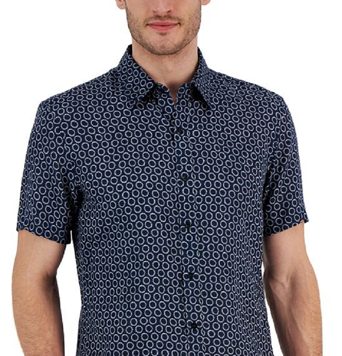 Michael Kors Men's Linen Printed Slim Fit Button Down Shirt Blue Size XX-Large