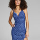 Teeze Me Women's Floral Sleeveless V Neck Tea Length Formal Sheath Dress Blue Size 0
