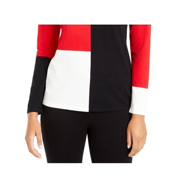 Alfani Women's Striped Colorblocked Shirt Red Size Medium