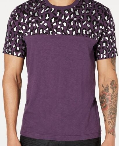 INC International Concepts Men's Foil Leopard T-Shirt Purple Size X-Small