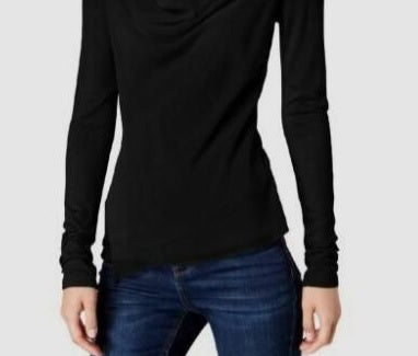 INC International Concepts Women's Speckle Long Sleeve V Neck Blouse Evening Top Black Size Petite Medium