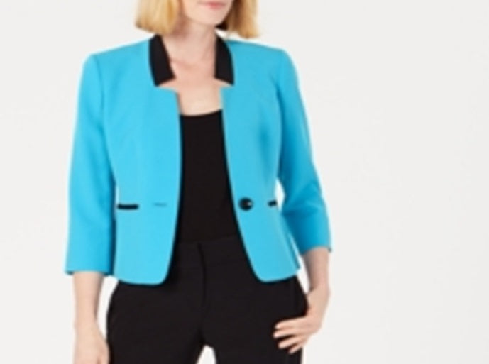 Le Suit Women's Contrast Single Button Suit Blue Size 4