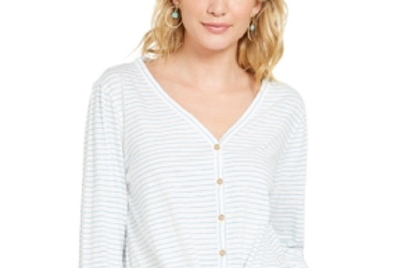 Style & Co. Women's Striped Tie Front Top White Size XX-Large