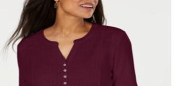 Karen Scott Women's Lace Front Henley Top Red Size X-Small