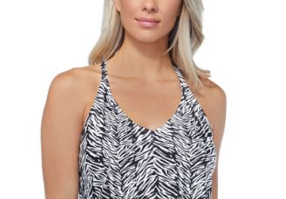 Island Escape Women's Eye of the Tiger Printed Underwire Tankini Top Swimsuit Black Size 12