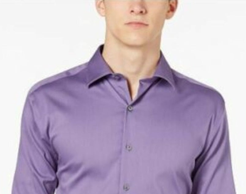 Alfani Men's Collared Cotton Dress Shirt Purple Size 18.5X36X37