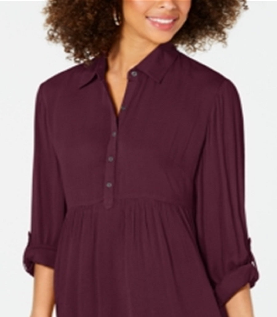 Style & Co Women's Babydoll Tunic Shirt Maroon Size Petite S