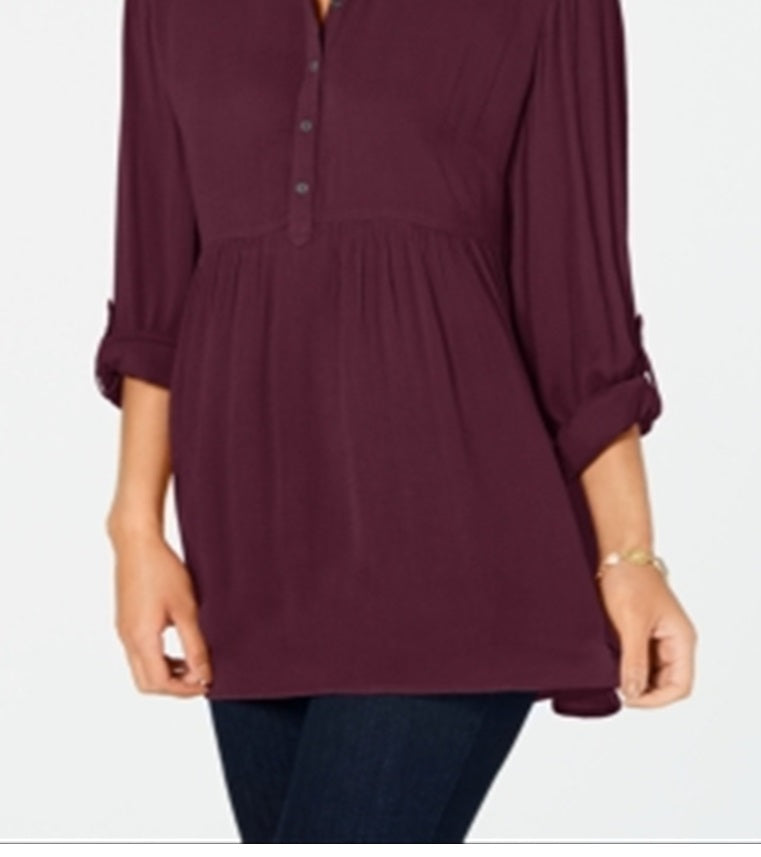 Style & Co Women's Babydoll Tunic Shirt Maroon Size Petite S