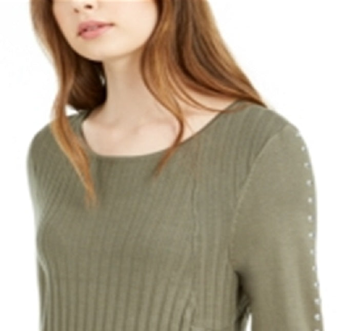 Bar III Women's Zippered Studded Sweater Green Size Medium