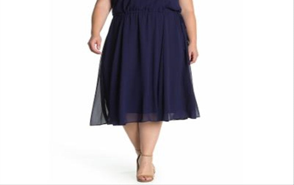 Anne Klein Women's Plus Drawstring MIDI Dress Blue Size 1X