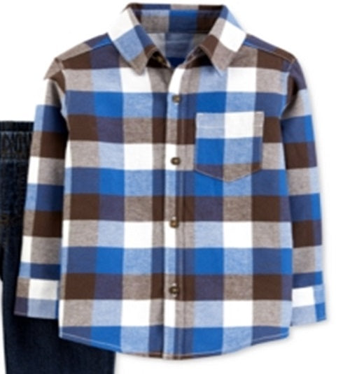 Carter's Baby Boy's 2 Pc Plaid Flannel Shirt & Jeans Set Blue Size 6MOS