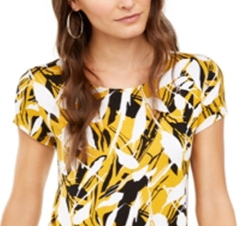 Alfani Women's Printed T-Shirt Yellow Size Medium