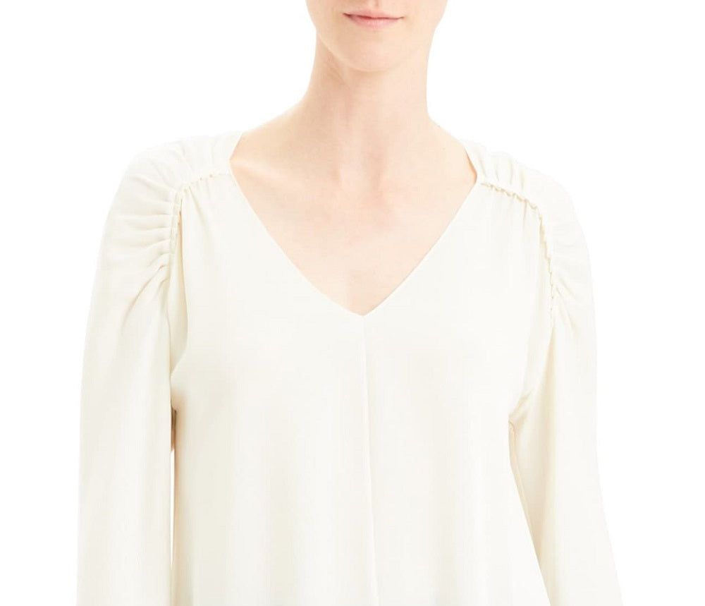Theory Women's Silk Shirred Shoulder Top White Size Petite