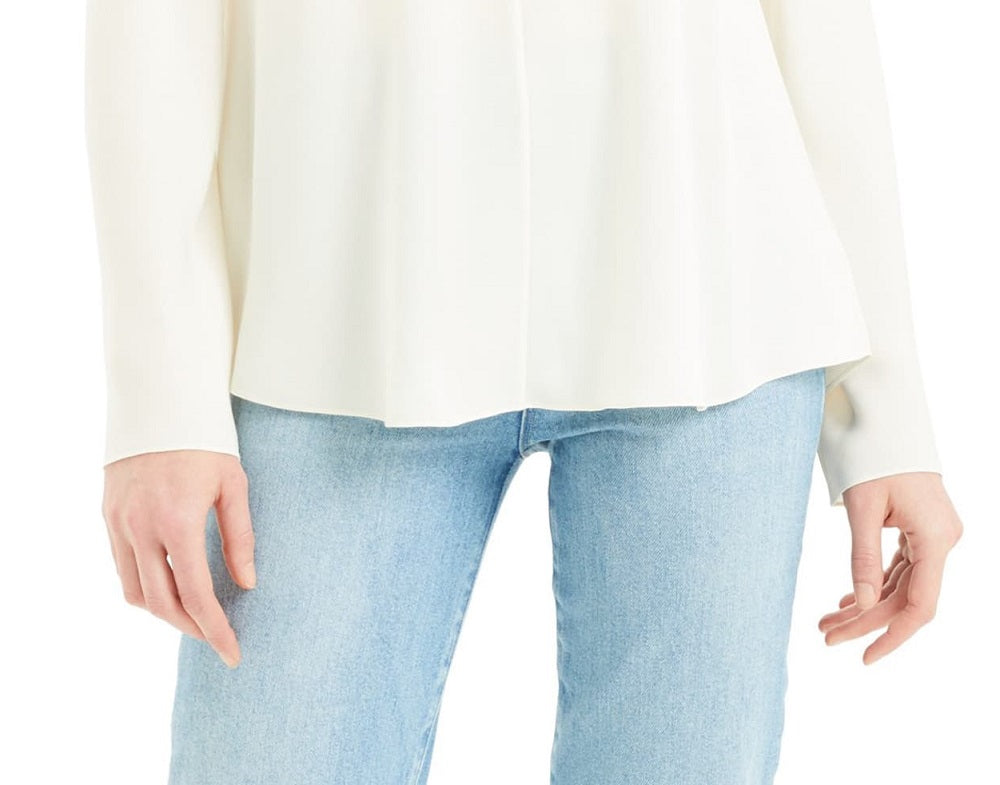 Theory Women's Silk Shirred Shoulder Top White Size Petite