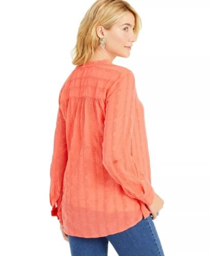 Style & Co Women's Plus Textured V Neck Pullover Top Orange Size 3X