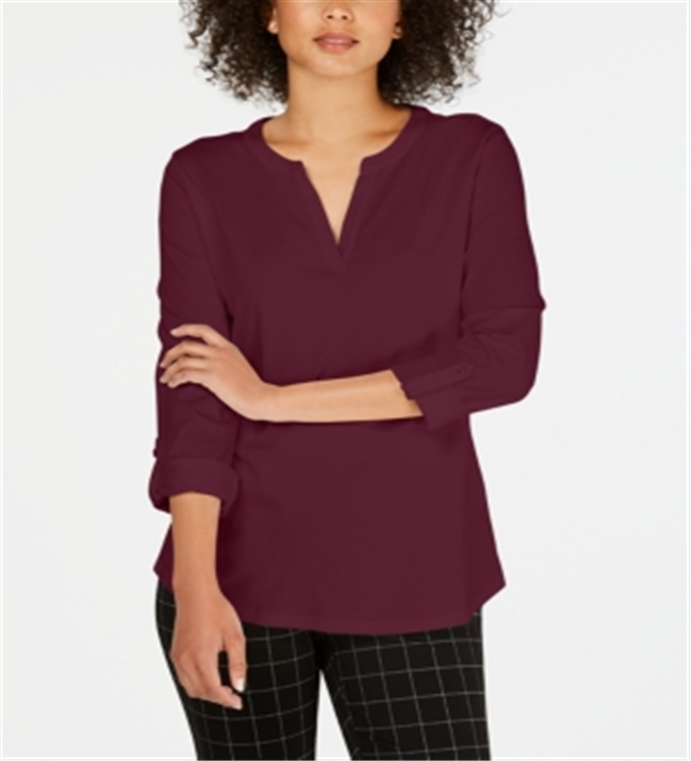 Charter Club Women's Supima Cotton Split Neck Top Red Size X-Large