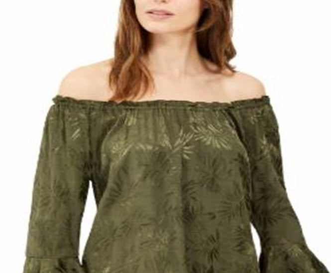 Michael Kors Women's Blouse Embroidered Green Size Medium